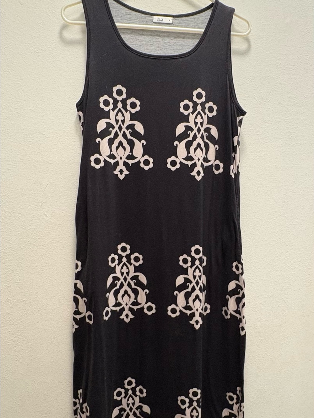 Sleeveless Black Maxi Dress with Blush Floral Motif